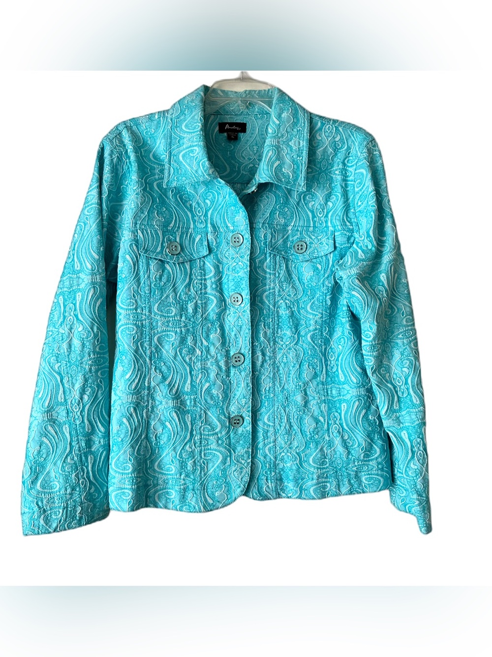Analogy Embroidered Jacket, Sz. XL, Lt Blue/White, Beautiful Jacket